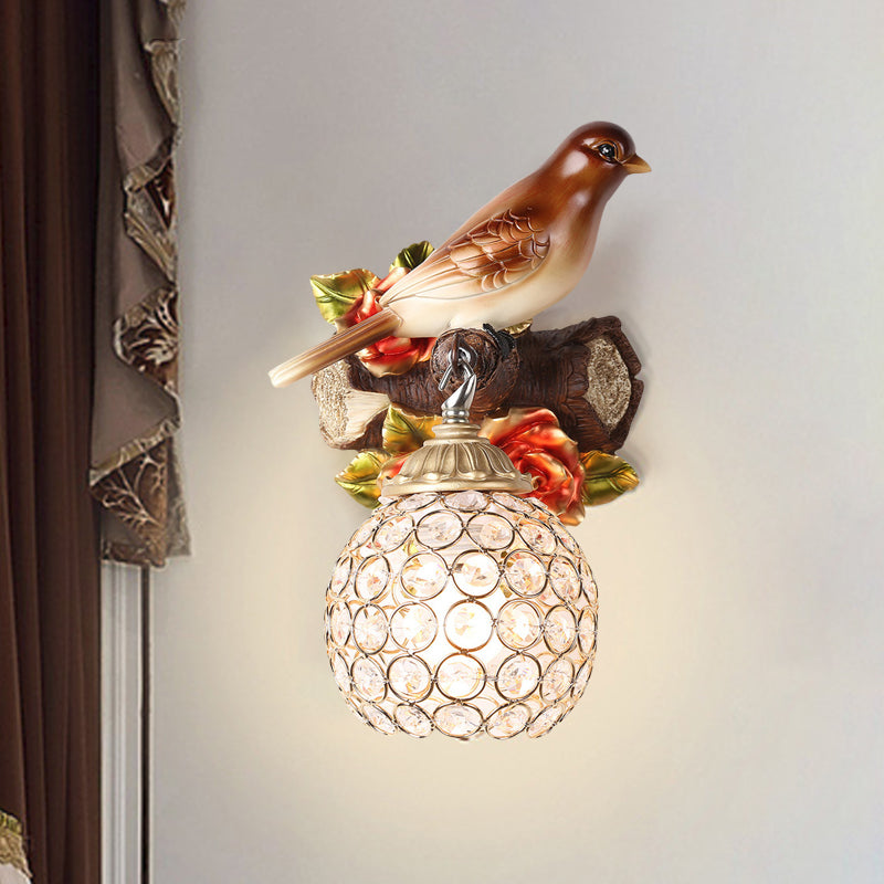 Frendorf | Bruine Enkele Gloeilamp Wandlamp Retro Stijl Duidelijke Kristal Versierde Bubble Vogel Ontworpen Wandgemonteerde Verlichting, Links/Rechts