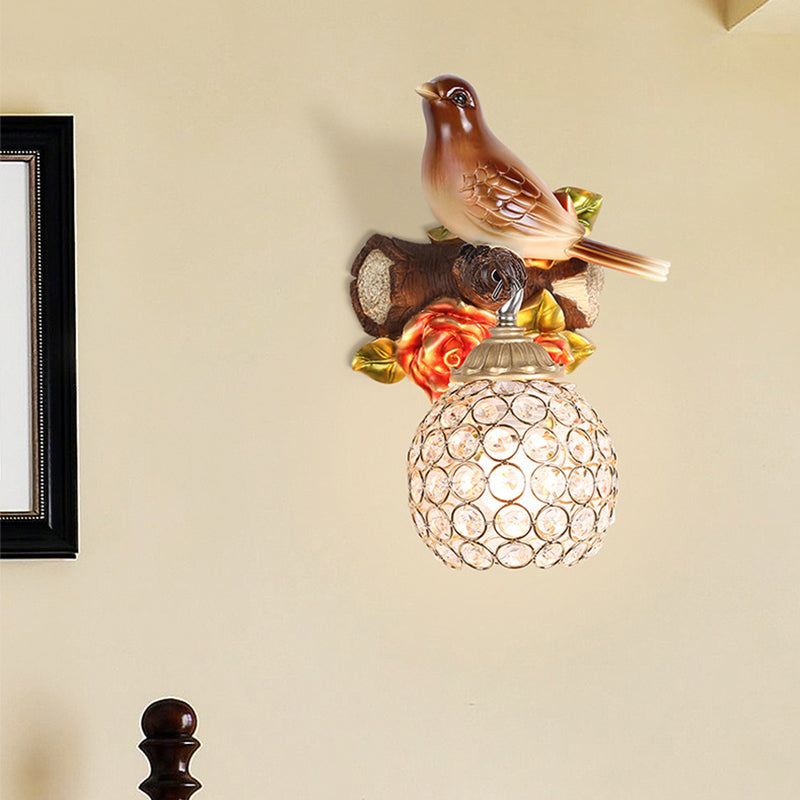 Frendorf | Bruine Enkele Gloeilamp Wandlamp Retro Stijl Duidelijke Kristal Versierde Bubble Vogel Ontworpen Wandgemonteerde Verlichting, Links/Rechts