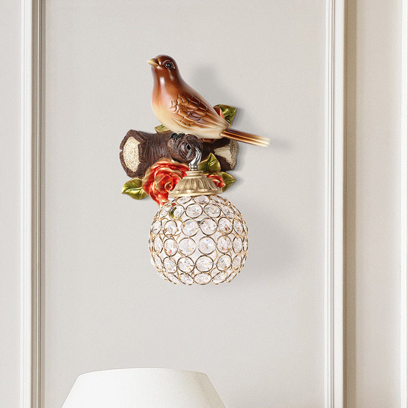 Frendorf | Bruine Enkele Gloeilamp Wandlamp Retro Stijl Duidelijke Kristal Versierde Bubble Vogel Ontworpen Wandgemonteerde Verlichting, Links/Rechts