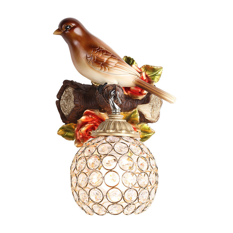 Frendorf | Bruine Enkele Gloeilamp Wandlamp Retro Stijl Duidelijke Kristal Versierde Bubble Vogel Ontworpen Wandgemonteerde Verlichting, Links/Rechts