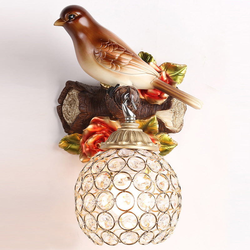 Frendorf | Bruine Enkele Gloeilamp Wandlamp Retro Stijl Duidelijke Kristal Versierde Bubble Vogel Ontworpen Wandgemonteerde Verlichting, Links/Rechts