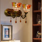 Frendorf | 2 Lichter Schalen Wand Scone Beleuchtung Tiffany Buntglas Wandbeleuchtung mit Kristall in Rosa/Braun/Orange