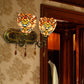 Frendorf | 2 Lichter Schalen Wand Scone Beleuchtung Tiffany Buntglas Wandbeleuchtung mit Kristall in Rosa/Braun/Orange