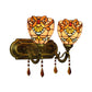 Frendorf | 2 Lichter Schalen Wand Scone Beleuchtung Tiffany Buntglas Wandbeleuchtung mit Kristall in Rosa/Braun/Orange