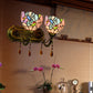Frendorf | 2 Lichter Schalen Wand Scone Beleuchtung Tiffany Buntglas Wandbeleuchtung mit Kristall in Rosa/Braun/Orange