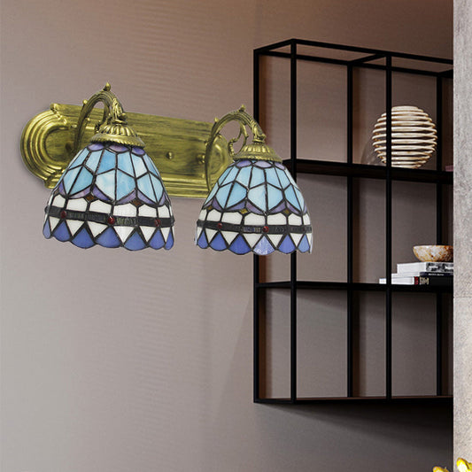 Frendorf | 2 Köpfe Kuppel Wandlampe Barockstil Blaue Glas Wandbeleuchtung für Badezimmer