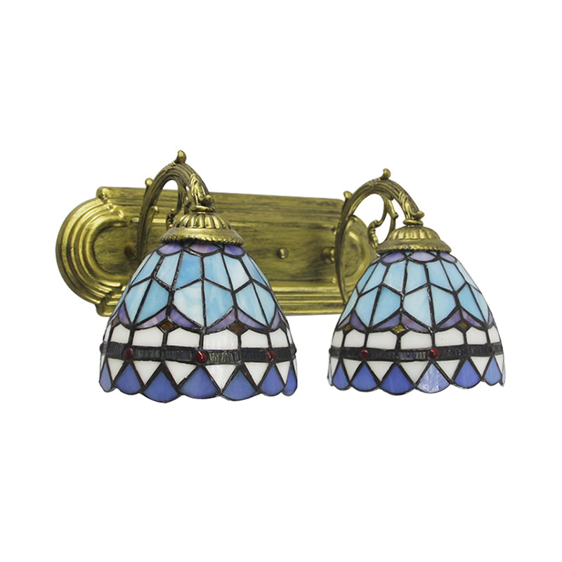 Frendorf | 2 Köpfe Kuppel Wandlampe Barockstil Blaue Glas Wandbeleuchtung für Badezimmer