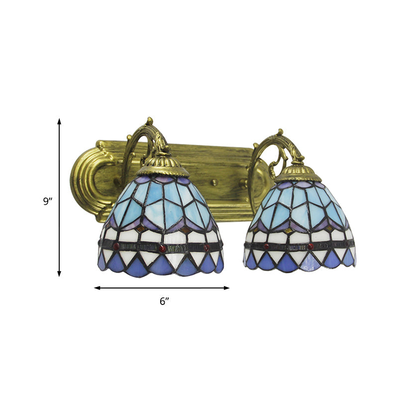 Frendorf | 2 Köpfe Kuppel Wandlampe Barockstil Blaue Glas Wandbeleuchtung für Badezimmer