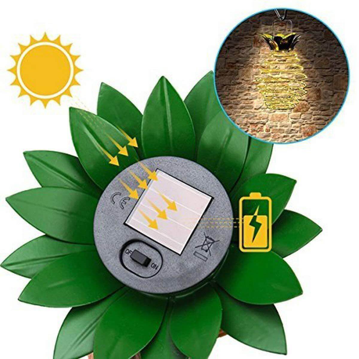 Frendorf | SolarShine Ananas-Laterne | LED Solar Gartenlampe | Kupferdraht | Outdoor Wasserdicht | Hängende Deko-Leuchten