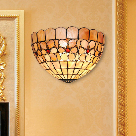 Frendorf | 1 Licht Floral Wandlamp Tiffany Schelp Muurmontage Licht in Beige voor Trap
