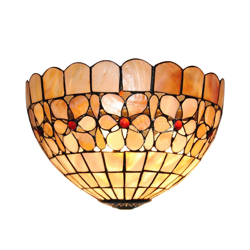 Frendorf | 1 Licht Floral Wandlamp Tiffany Schelp Muurmontage Licht in Beige voor Trap