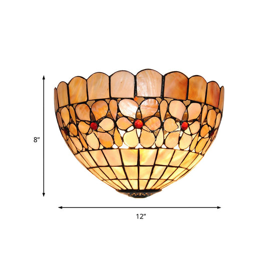 Frendorf | 1 Licht Floral Wandlamp Tiffany Schelp Muurmontage Licht in Beige voor Trap