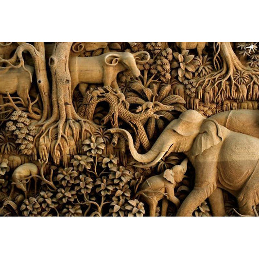 Gelb Elephant und Botanisches Wandgemälde zur Dekoration Tropisches Wohnzimmer Wandkunst