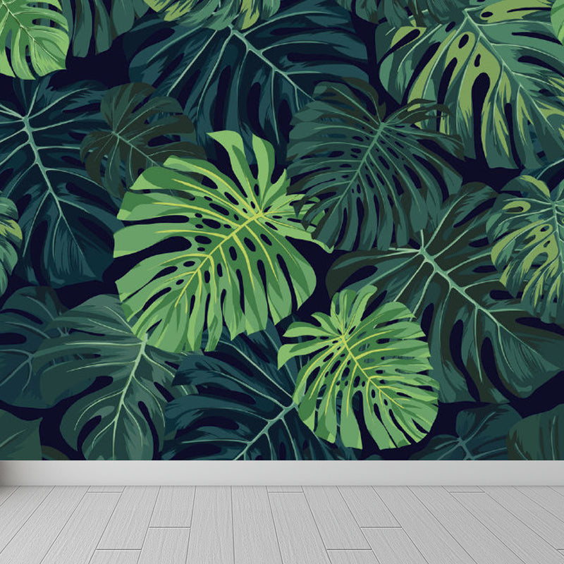 Grünes Botanisches Blatt-Muraltapete für Wohnzimmer Pflanzen Wandkunst, Maßgeschneidert
