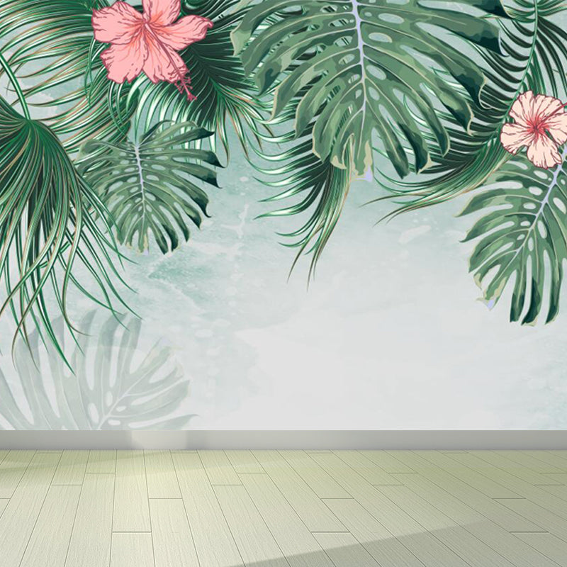 Grünes Botanisches Blatt-Muraltapete für Wohnzimmer Pflanzen Wandkunst, Maßgeschneidert