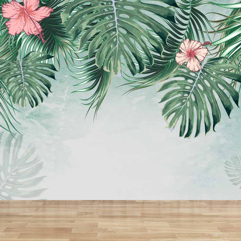 Grünes Botanisches Blatt-Muraltapete für Wohnzimmer Pflanzen Wandkunst, Maßgeschneidert