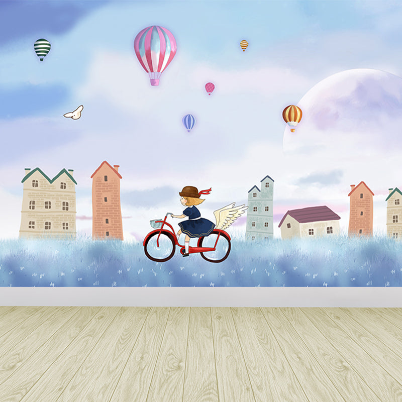 Frendorf | Waterdichte meisjesfiets rit muurdecals kinderen stijl non-woven stoffen wanddecoratie, gepersonaliseerd
