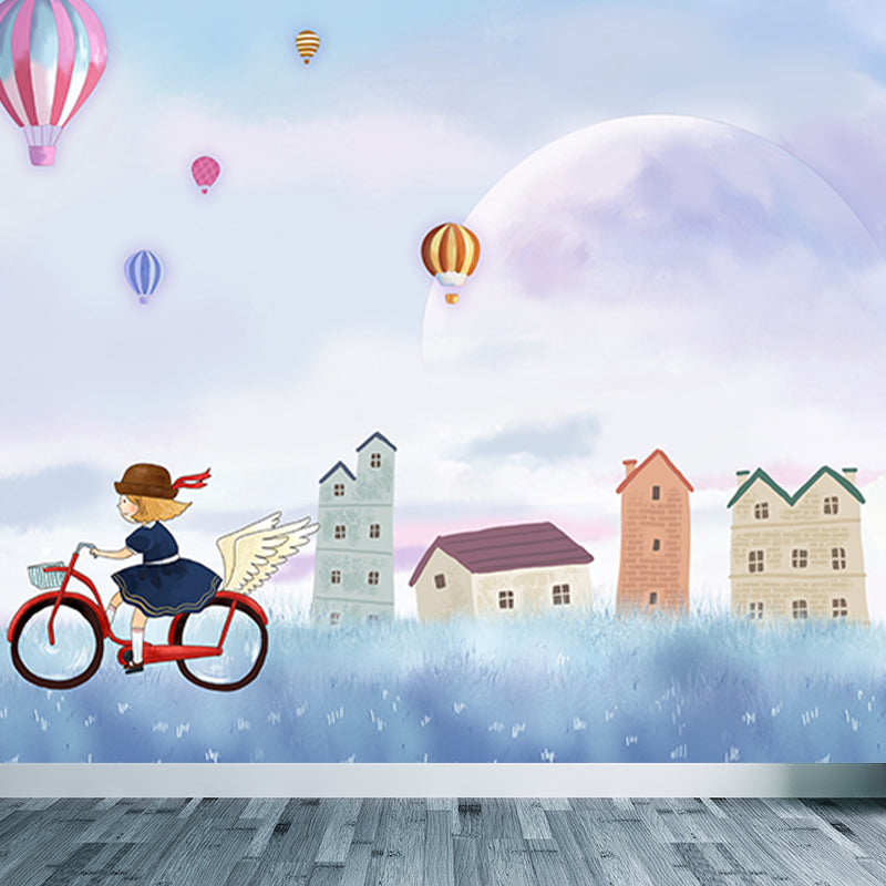 Frendorf | Waterdichte meisjesfiets rit muurdecals kinderen stijl non-woven stoffen wanddecoratie, gepersonaliseerd