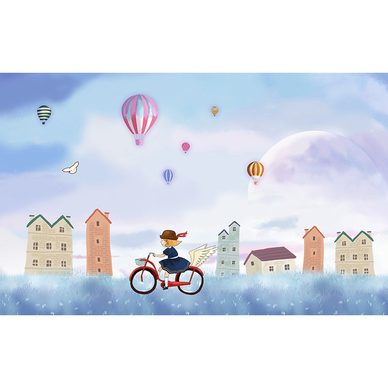 Frendorf | Waterdichte meisjesfiets rit muurdecals kinderen stijl non-woven stoffen wanddecoratie, gepersonaliseerd