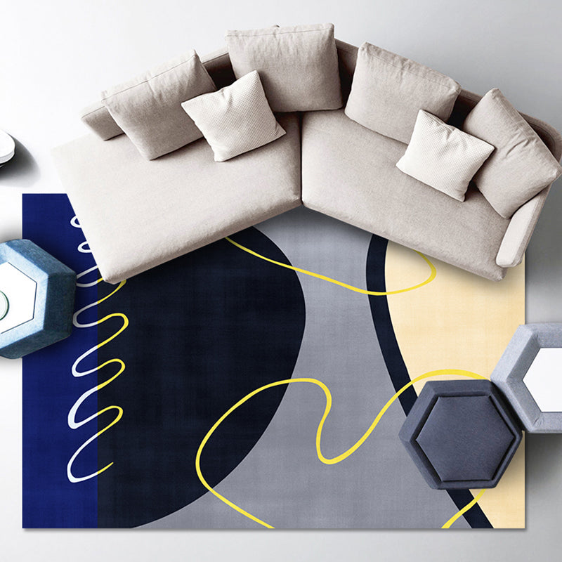 Frendorf | Blau und Grüner Abstrakter Teppich Polyester Modernistischer Teppich Waschbar Haustierfreundlicher Bereichsteppich für das Wohnzimmer