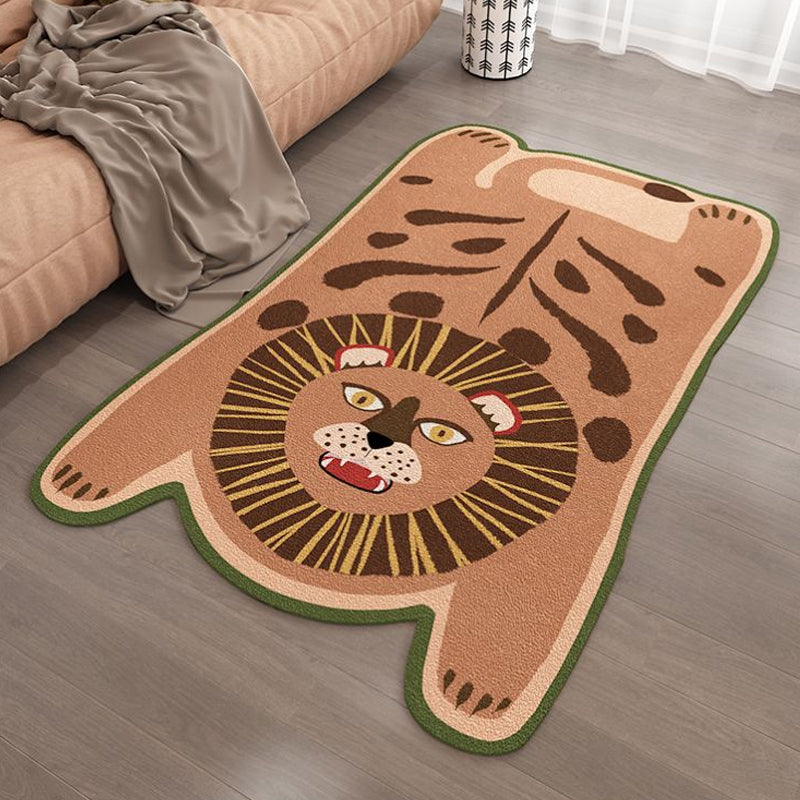Frendorf | Geel en Bruin Irregulier Vloerkleed Kinderkamer Dier Tiger Leopard Leeuw Patroon Vloerkleed Polyester Vlekbestendig Tapijt