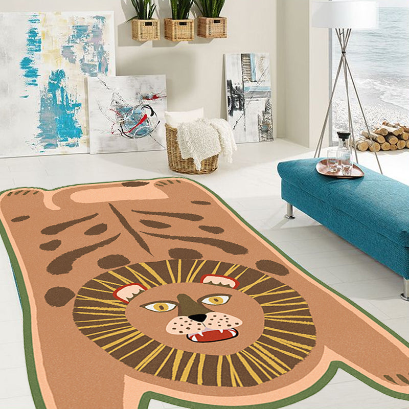 Frendorf | Geel en Bruin Irregulier Vloerkleed Kinderkamer Dier Tiger Leopard Leeuw Patroon Vloerkleed Polyester Vlekbestendig Tapijt