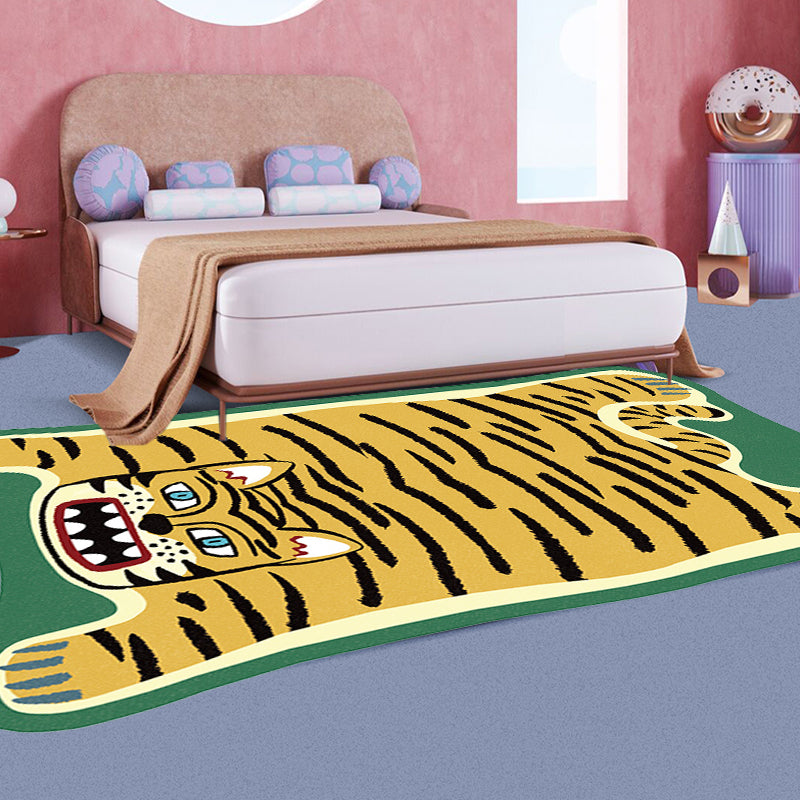 Frendorf | Geel en Bruin Irregulier Vloerkleed Kinderkamer Dier Tiger Leopard Leeuw Patroon Vloerkleed Polyester Vlekbestendig Tapijt