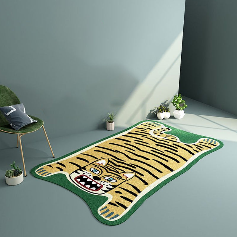 Frendorf | Geel en Bruin Irregulier Vloerkleed Kinderkamer Dier Tiger Leopard Leeuw Patroon Vloerkleed Polyester Vlekbestendig Tapijt