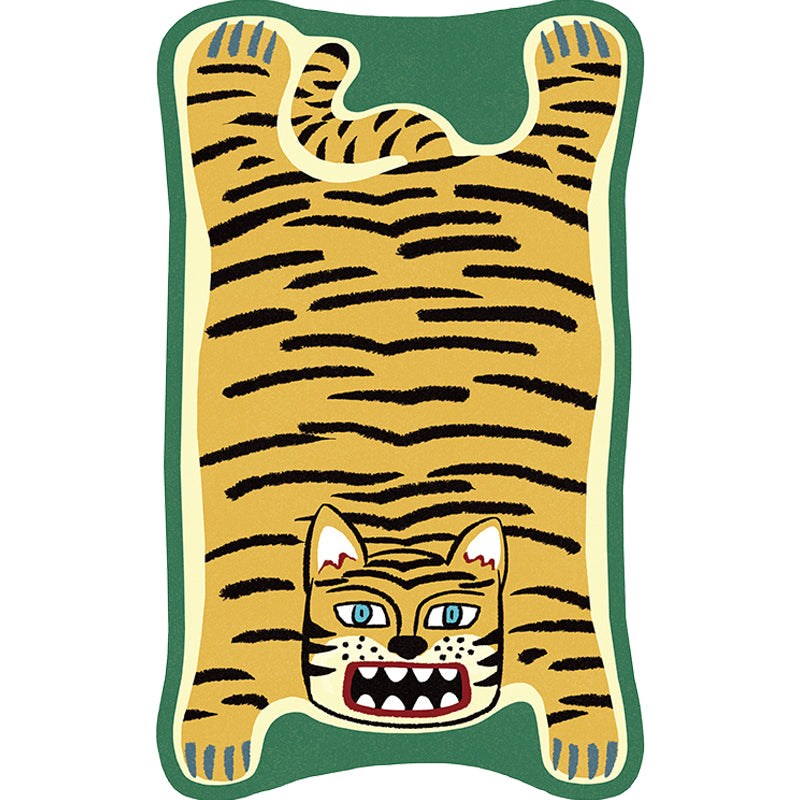 Frendorf | Geel en Bruin Irregulier Vloerkleed Kinderkamer Dier Tiger Leopard Leeuw Patroon Vloerkleed Polyester Vlekbestendig Tapijt