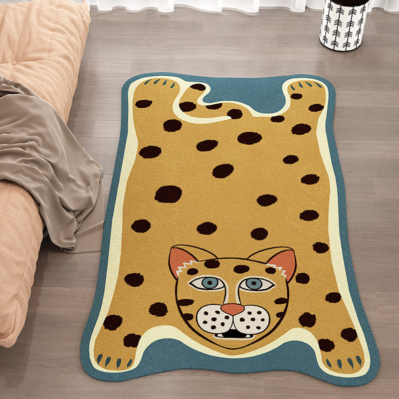 Frendorf | Geel en Bruin Irregulier Vloerkleed Kinderkamer Dier Tiger Leopard Leeuw Patroon Vloerkleed Polyester Vlekbestendig Tapijt