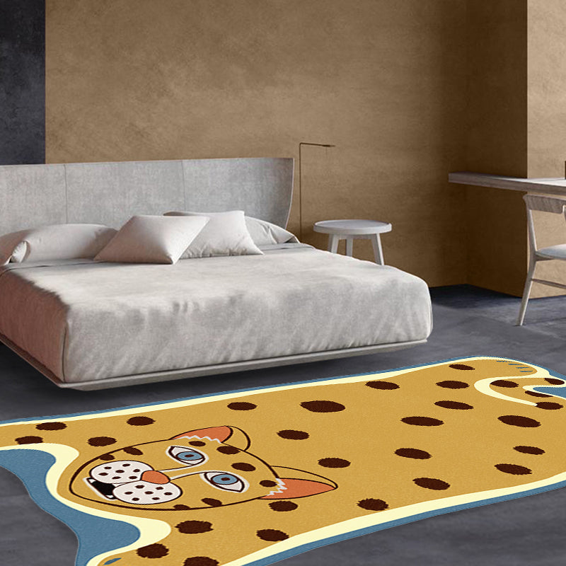 Frendorf | Geel en Bruin Irregulier Vloerkleed Kinderkamer Dier Tiger Leopard Leeuw Patroon Vloerkleed Polyester Vlekbestendig Tapijt