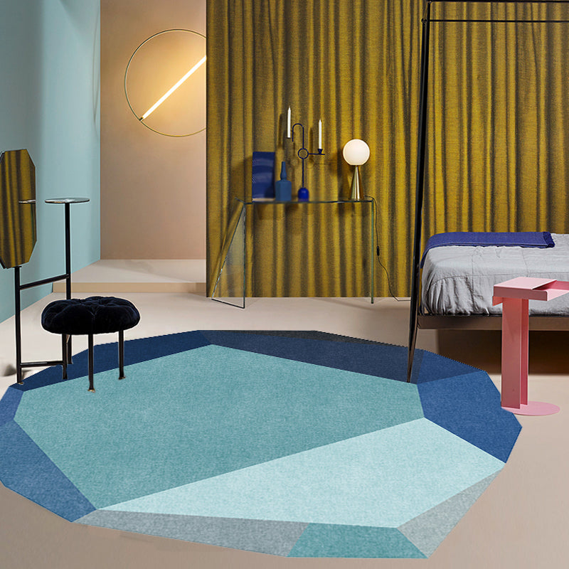 Frendorf | Gry und Blaues Irreguläres Teppich Schlafzimmer Neuheit Farbblockmuster Teppich Polyester Waschbarer Teppich