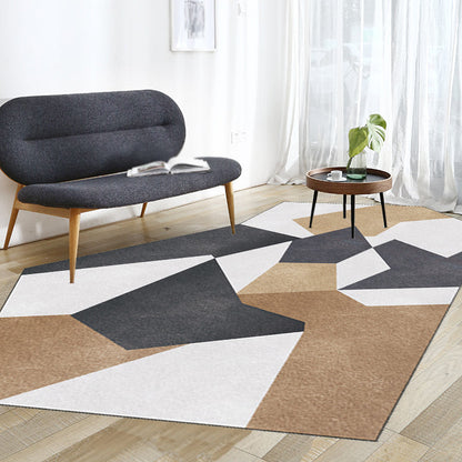 Frendorf | Moderne Noviteit Onregelmatige Vloerkleed in Zwart en Bruin Kleurblokpatroon Vloerkleed Polyester Wasbaar Tapijt voor Huisdecoratie