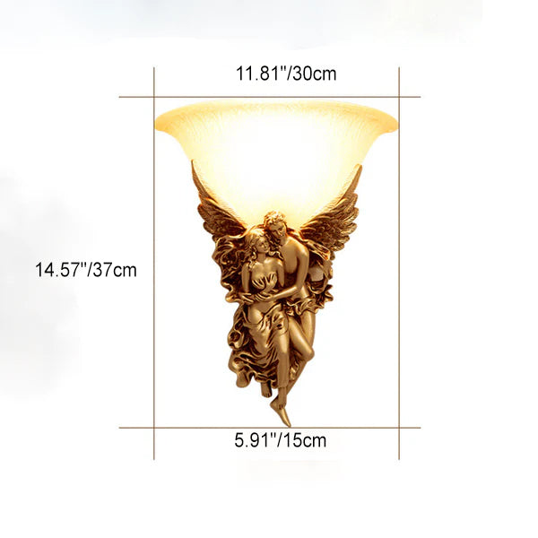 Frendorf | AngeloEmbrace Wandlampe | Retro Engel-Design | Harz-Wandleuchte | 1-Licht Beleuchtung für stilvolle Räume