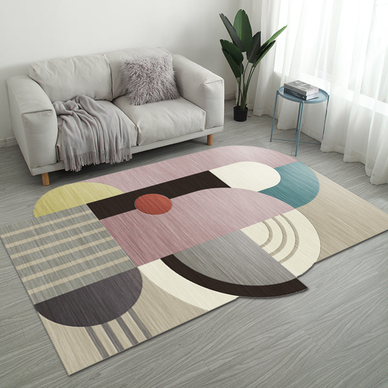 Frendorf | Casual Bedroom Irregular Teppich in Grau und Elfenbein Farbblockdruck Teppich Polyester Waschbarer Bereichsteppich