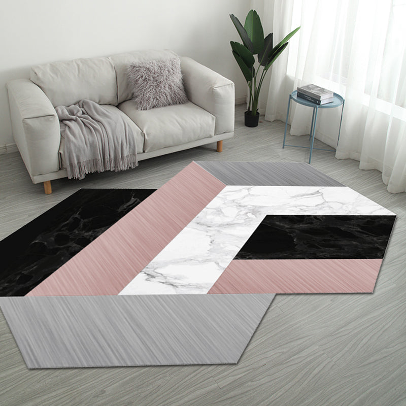 Frendorf | Casual Bedroom Irregular Teppich in Grau und Elfenbein Farbblockdruck Teppich Polyester Waschbarer Bereichsteppich