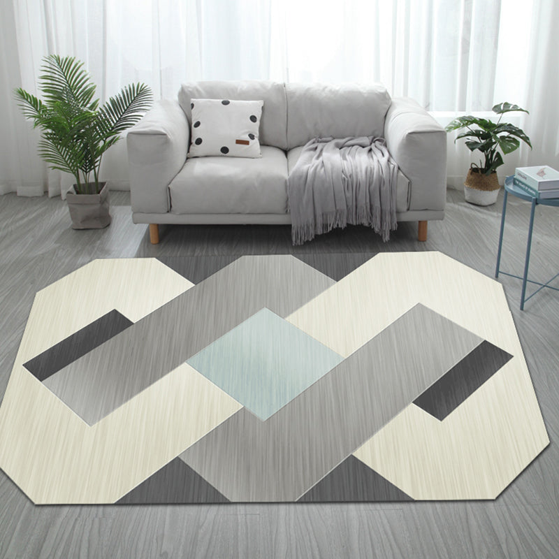 Frendorf | Casual Bedroom Irregular Teppich in Grau und Elfenbein Farbblockdruck Teppich Polyester Waschbarer Bereichsteppich