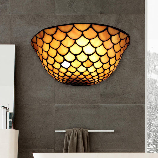 Frendorf | Fish Scale Wandleuchte Beige Glas 2 Lichter Traditionelle Wandmontage Licht für Treppenhaus
