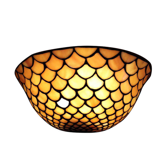 Frendorf | Fish Scale Wandleuchte Beige Glas 2 Lichter Traditionelle Wandmontage Licht für Treppenhaus