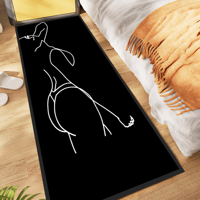 Frendorf | Novelty Abstract Teppich Modern Schwarz Polyester Teppich Rutschfest Haustierfreundlicher Bereichsteppich für Schlafzimmer