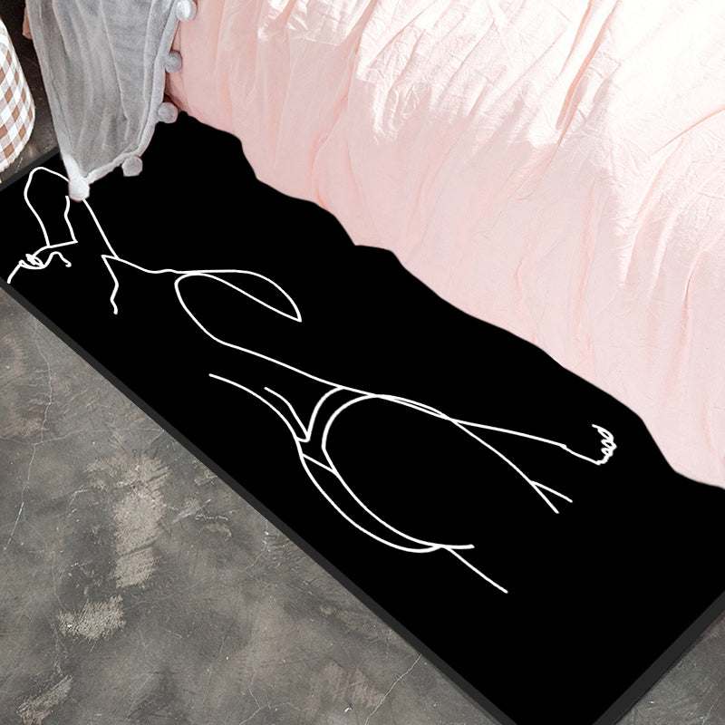 Frendorf | Novelty Abstract Teppich Modern Schwarz Polyester Teppich Rutschfest Haustierfreundlicher Bereichsteppich für Schlafzimmer