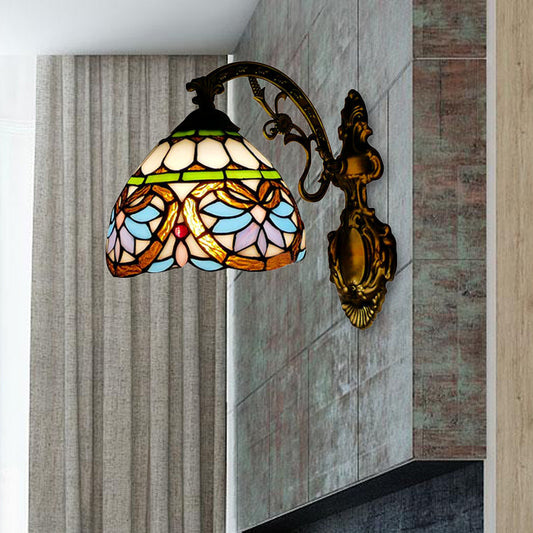 Frendorf | 1 Licht Kogellamp Wandlamp Victoriaans Gevelde Glas Op/Omlaag Wandverlichting met Gebogen Arm in Messing