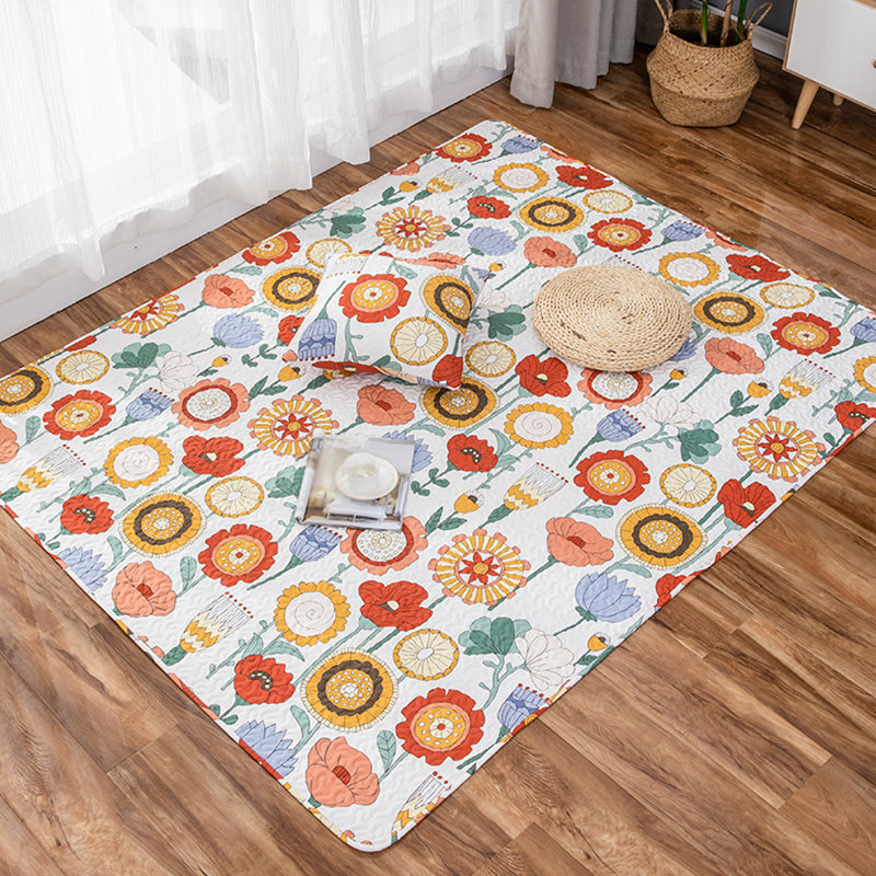 Frendorf | Kinderen Bloemenpatroon V-hals met Karakter Beige en Groen Katoen Rug Wasbaar Dierenvriendelijk Antislip Tapijt voor Kinderkamer