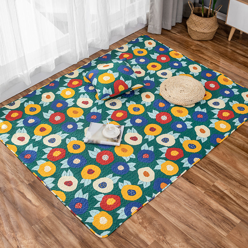 Frendorf | Kinderen Bloemenpatroon V-hals met Karakter Beige en Groen Katoen Rug Wasbaar Dierenvriendelijk Antislip Tapijt voor Kinderkamer