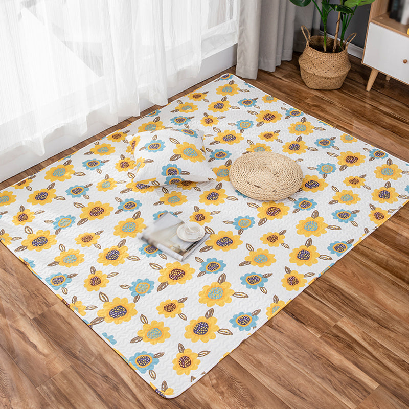 Frendorf | Kinderen Bloemenpatroon V-hals met Karakter Beige en Groen Katoen Rug Wasbaar Dierenvriendelijk Antislip Tapijt voor Kinderkamer