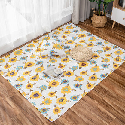 Frendorf | Kinderen Bloemenpatroon V-hals met Karakter Beige en Groen Katoen Rug Wasbaar Dierenvriendelijk Antislip Tapijt voor Kinderkamer