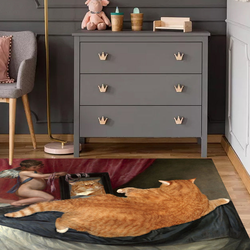Frendorf | Nieuwheid Kat Patroon Tapijt Rood en Zwart Polyester Wasbaar Diervriendelijk Gebied Tapijt voor Decoratie