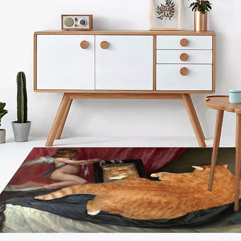 Frendorf | Nieuwheid Kat Patroon Tapijt Rood en Zwart Polyester Wasbaar Diervriendelijk Gebied Tapijt voor Decoratie