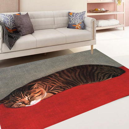 Frendorf | Nieuwheid Kat Patroon Tapijt Rood en Zwart Polyester Wasbaar Diervriendelijk Gebied Tapijt voor Decoratie