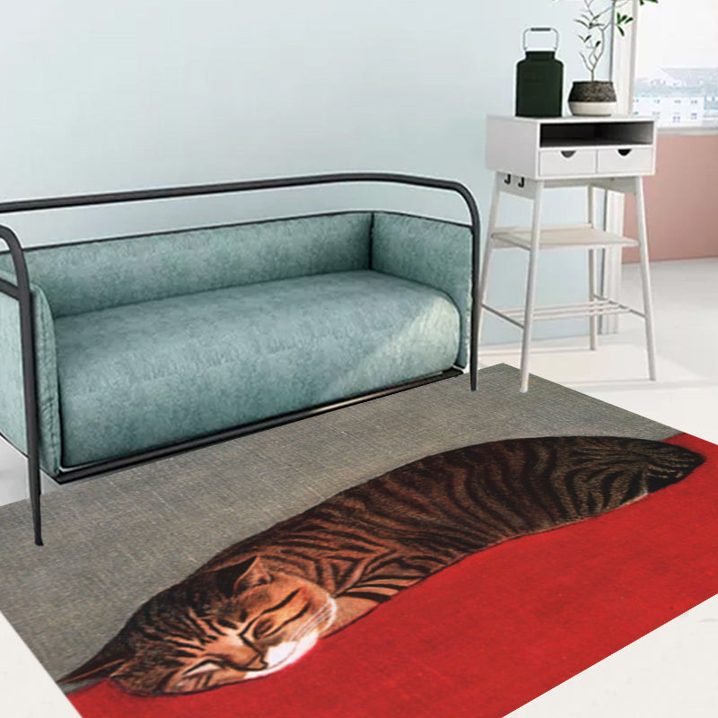 Frendorf | Nieuwheid Kat Patroon Tapijt Rood en Zwart Polyester Wasbaar Diervriendelijk Gebied Tapijt voor Decoratie